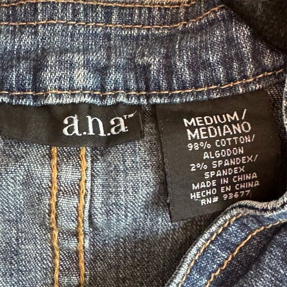 a.n.a Women's Medium Blue Denim Military Jacket Button Up Stand Collar - Picture 5 of 5